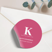 Heet Roze Modern Typografisch Monogram Ronde Sticker