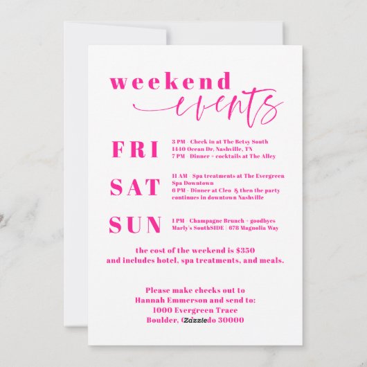 Heet Roze Moderne Bachelorette Uitnodigen Route Feestdagenkaart (Achterkant)