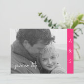 Heet Roze Moderne Eenvoud B/W Foto Horizontaal Save The Date (Staand voorkant)
