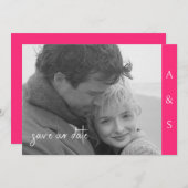 Heet Roze Moderne Eenvoud B/W Foto Horizontaal Save The Date (Voorkant / Achterkant)