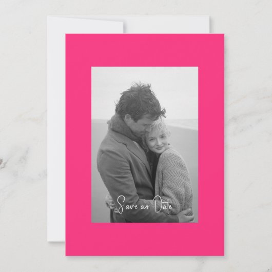 Heet Roze Moderne Eenvoud Z/W Foto Save The Date (Voorkant)