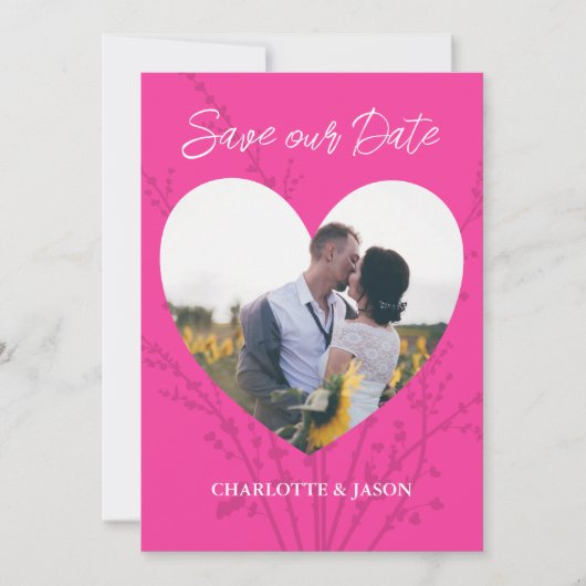 Heet Roze Moderne Foto Hart Frame Save The Date Kaart (Voorkant)