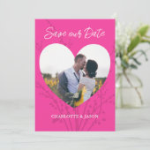 Heet Roze Moderne Foto Hart Frame Save The Date    Kaart (Staand voorkant)