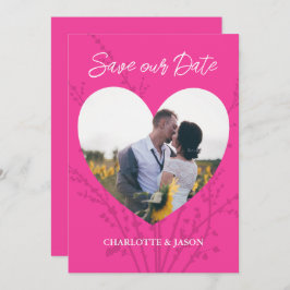 Heet Roze Moderne Foto Hart Frame Save The Date    Kaart