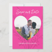 Heet roze moderne foto hartlijst save the date kaart (Voorkant)
