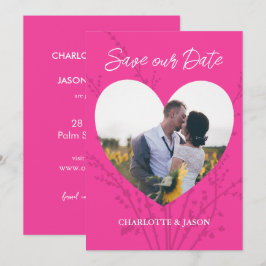 Heet roze moderne foto hartlijst save the date kaart
