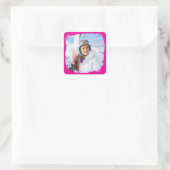 Heet Roze Moderne Grunge Rand Foto Vierkante Sticker (Tas)