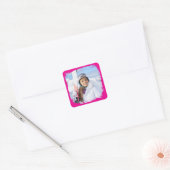 Heet Roze Moderne Grunge Rand Foto Vierkante Sticker (Envelop)
