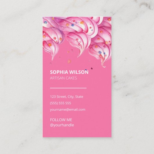 Heet roze moderne kleurrijke bakkerij visitekaartje (Achterkant)