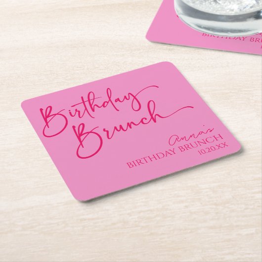 Heet Roze Moderne Minimalistische Verjaardag Brunc Kartonnen Onderzetters (Schuin)