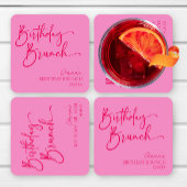Heet Roze Moderne Minimalistische Verjaardag Brunc Kartonnen Onderzetters