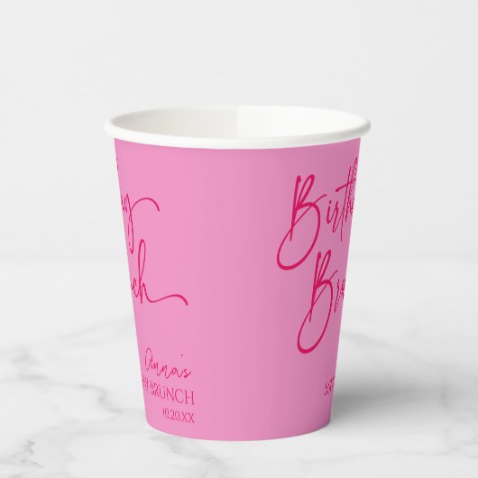 Heet Roze Moderne Minimalistische Verjaardag Brunc Papieren Bekers (Links)
