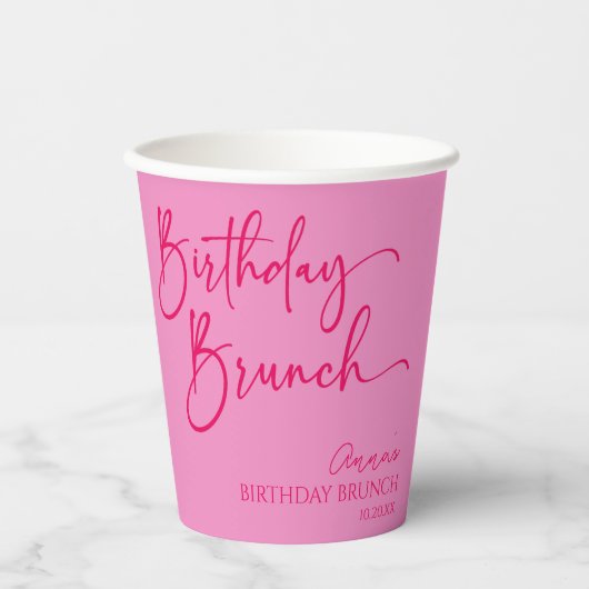 Heet Roze Moderne Minimalistische Verjaardag Brunc Papieren Bekers (Voorkant)