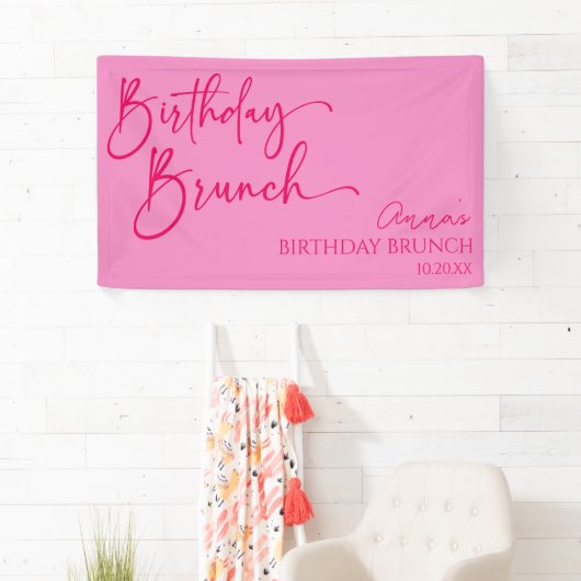 Heet Roze Moderne Minimalistische Verjaardag Brunc Spandoek (Insitu)