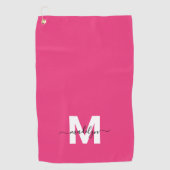 Heet Roze Moderne Monogram Golfhanddoek (Voorkant)