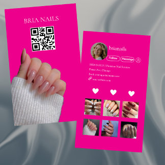 Heet Roze Moderne Nageltechnicus QR-code Visitekaartje