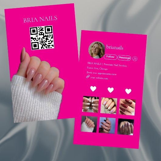 Heet Roze Moderne Nageltechnicus QR-code  Visitekaartje