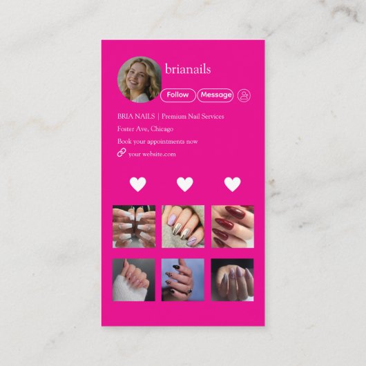 Heet Roze Moderne Nageltechnicus QR-code Visitekaartje (Achterkant)