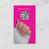 Heet Roze Moderne Nageltechnicus QR-code  Visitekaartje (Voorkant)