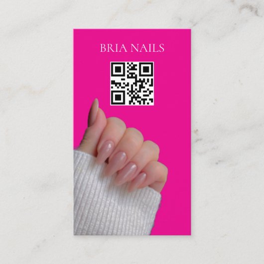 Heet Roze Moderne Nageltechnicus QR-code Visitekaartje (Voorkant)