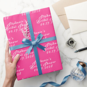 Heet Roze Moderne Patroon Bruid Bruiloft Feest Cadeaupapier