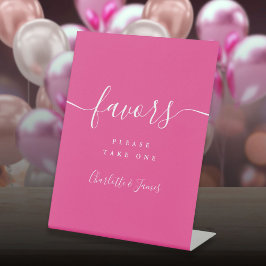 Heet Roze Moderne Script Bruiloft Favorieten Tafel Reclamebord Met Voetstuk
