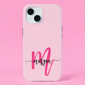 Heet Roze Moderne Script Meisjesachtig Monogram Na iPhone 15 Case
