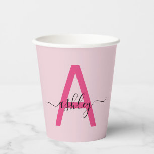 Heet Roze Moderne Script Meisjesachtige Monogramna Papieren Bekers