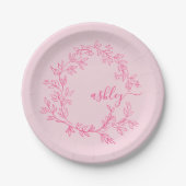 Heet Roze Moderne Script Meisjesachtige Monogramna Papieren Bordje (Voorkant)