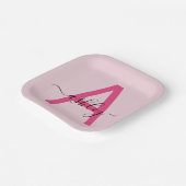 Heet Roze Moderne Script Meisjesachtige Monogramna Papieren Bordje (Gebogen)