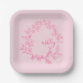 Heet Roze Moderne Script Meisjesachtige Monogramna Papieren Bordje (Voorkant)