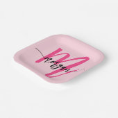 Heet Roze Moderne Script Meisjesachtige Monogramna Papieren Bordje (Gebogen)