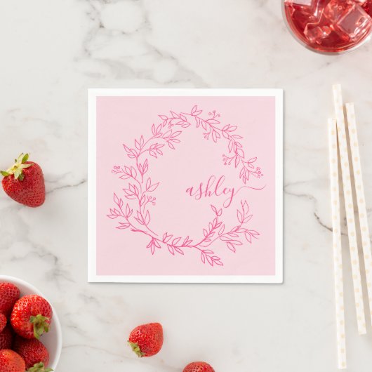 Heet Roze Moderne Script Meisjesachtige Monogramna Servet (Insitu)