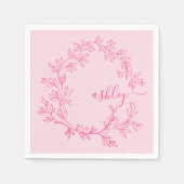 Heet Roze Moderne Script Meisjesachtige Monogramna Servet (Voorkant)