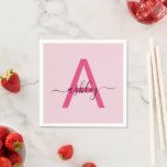 Heet Roze Moderne Script Meisjesachtige Monogramna Servet<br><div class="desc">Voeg een vleugje elegantie toe aan elk feest met deze persoonlijke servetten, met een modern roze monogram. De gracieuze combinatie van de opvallende initiaal en het schriftlettertype creëert een opvallend visueel effect dat elke speciale gelegenheid aanvult - van vrijgezellenfeesten tot chicere bijeenkomsten. Of je nu een verfijnde soiree plant of...</div>