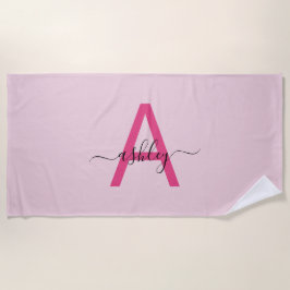 Heet Roze Moderne Script Meisjesachtige Monogramna Strandlaken