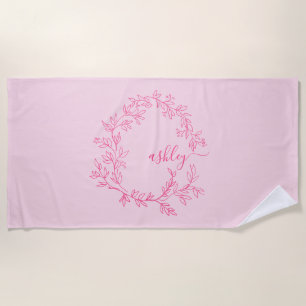 Heet Roze Moderne Script Meisjesachtige Monogramna Strandlaken