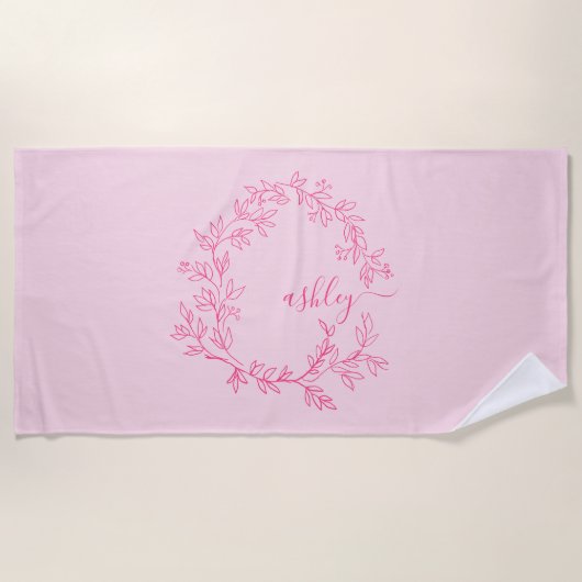 Heet Roze Moderne Script Meisjesachtige Monogramna Strandlaken (Voorkant)