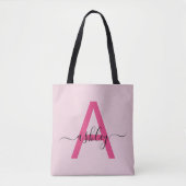 Heet Roze Moderne Script Meisjesachtige Monogramna Tote Bag (Voorkant)