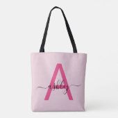 Heet Roze Moderne Script Meisjesachtige Monogramna Tote Bag (Achterkant)