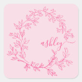 Heet Roze Moderne Script Meisjesachtige Monogramna Vierkante Sticker (Voorkant)