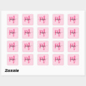 Heet Roze Moderne Script Meisjesachtige Monogramna Vierkante Sticker (Vel)