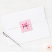 Heet Roze Moderne Script Meisjesachtige Monogramna Vierkante Sticker (Envelop)