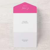 Heet Roze Moderne Script Minimalistische Trouwdag All In One Uitnodiging (Buitenkant)