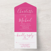Heet Roze Moderne Script Minimalistische Trouwdag All In One Uitnodiging (Binnen)