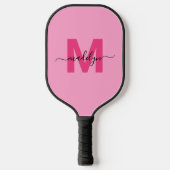Heet Roze Moderne Script Naam Meisjesachtig Monogr Pickleball Paddle (Voorkant)