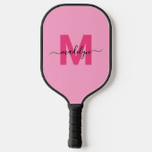 Heet Roze Moderne Script Naam Meisjesachtig Monogr Pickleball Paddle (Achterkant)
