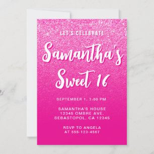 Heet roze moderne verloopfoto Sweet 16 Kaart