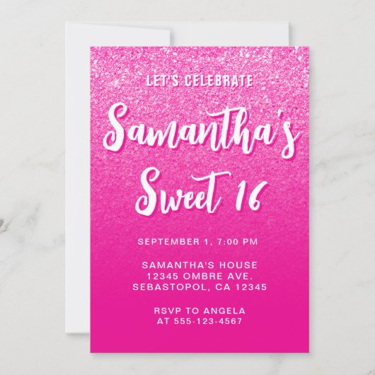 Heet roze moderne verloopfoto Sweet 16 Kaart (Voorkant)