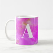 Heet roze moderne waterverf meisjesachtig monogram koffiemok (Links)